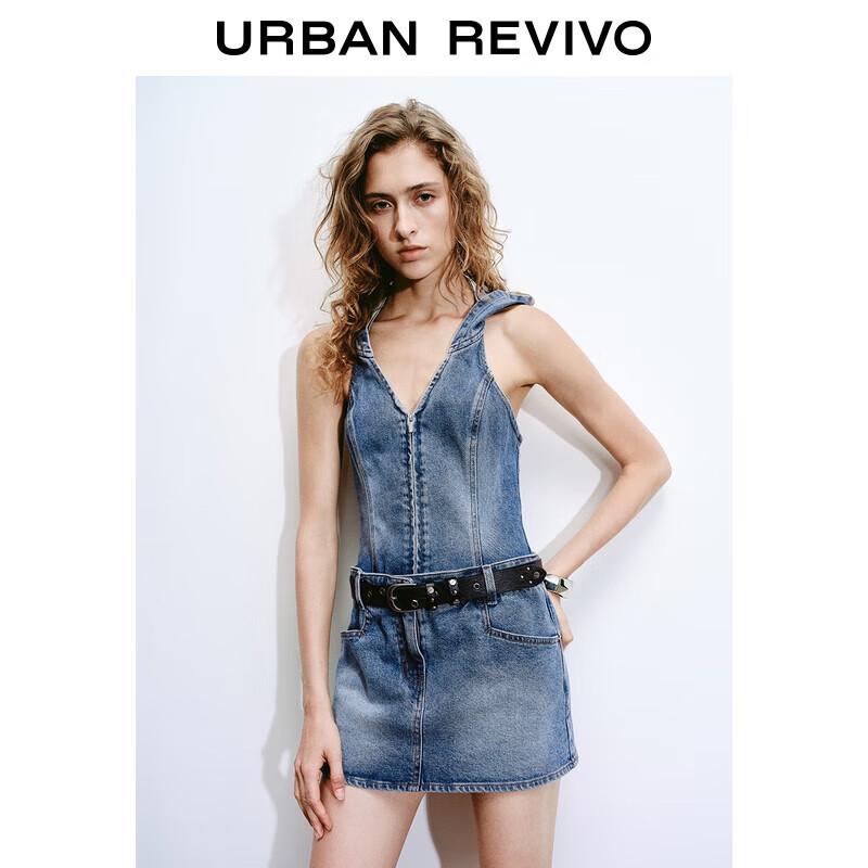 

Женское ретро повседневное джинсовое платье-футболка с капюшоном и открытой спиной M