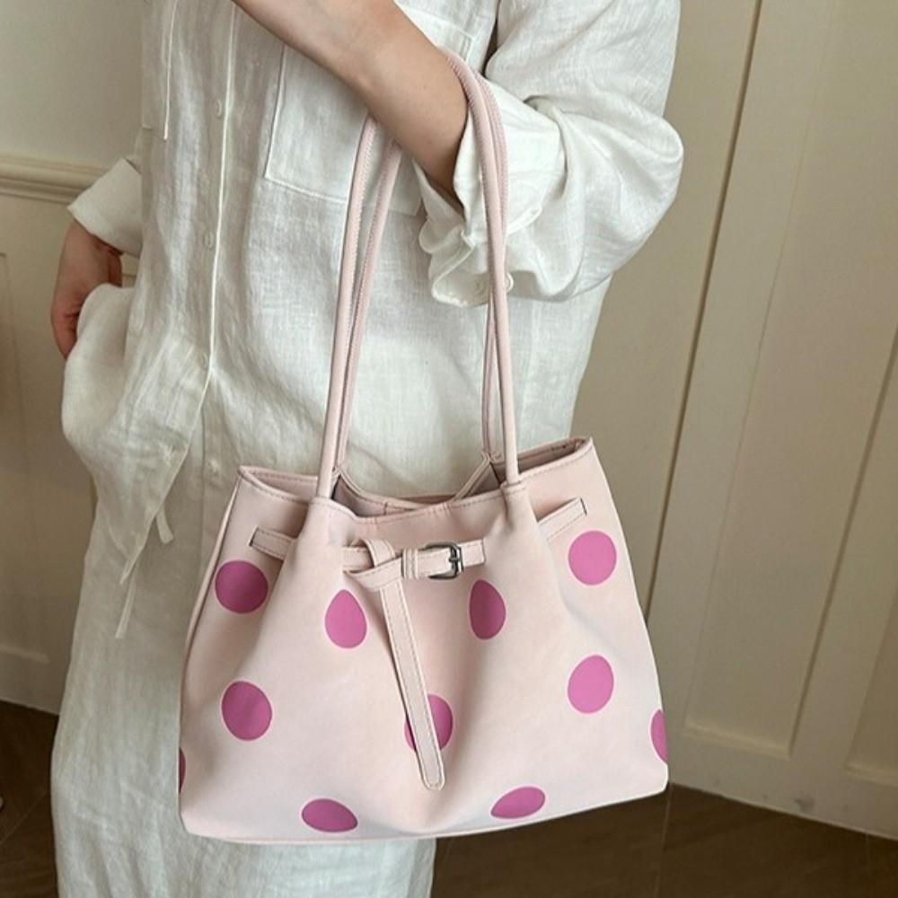 Versatile Polka Dots Shoulder Bag PU Material Retro Handbag Large Capacity Tote Bag Students