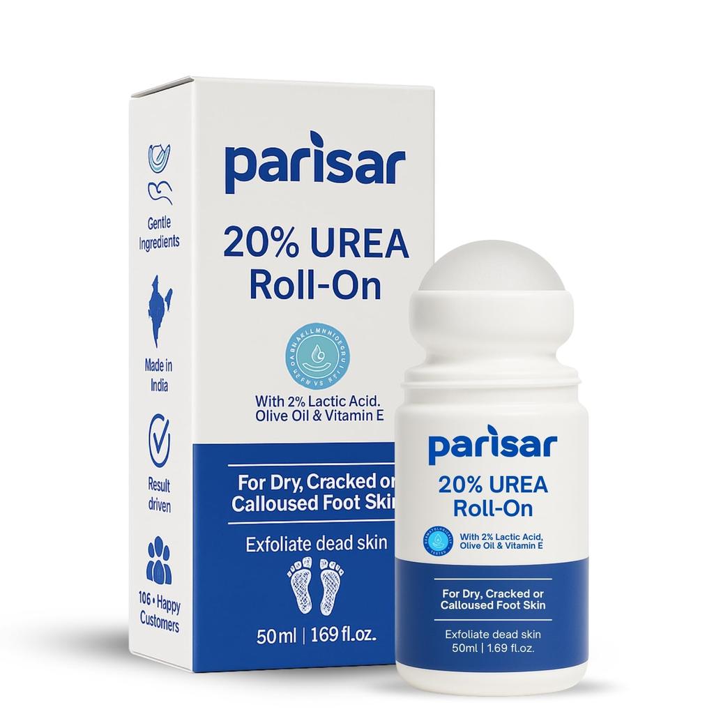 Parisar Foot Roll On - 20% Urea Foot Roll On for Dry & Cracked Feet with 2% Lactic Acid, Olive Oil & Vitamin E | Cracked Heel Repair Cream |Heel Rep