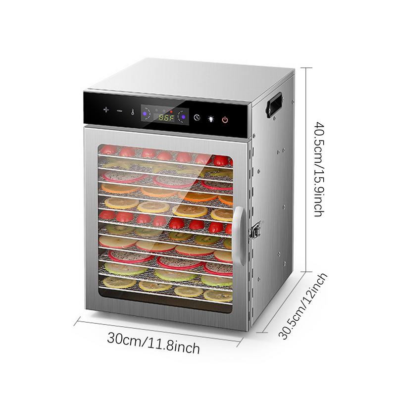 Food Dehydrator Stainless Steel Large Capacity 12-Tray Jerky Dryer Energy Saving Temperature Control Electric Food Preserver