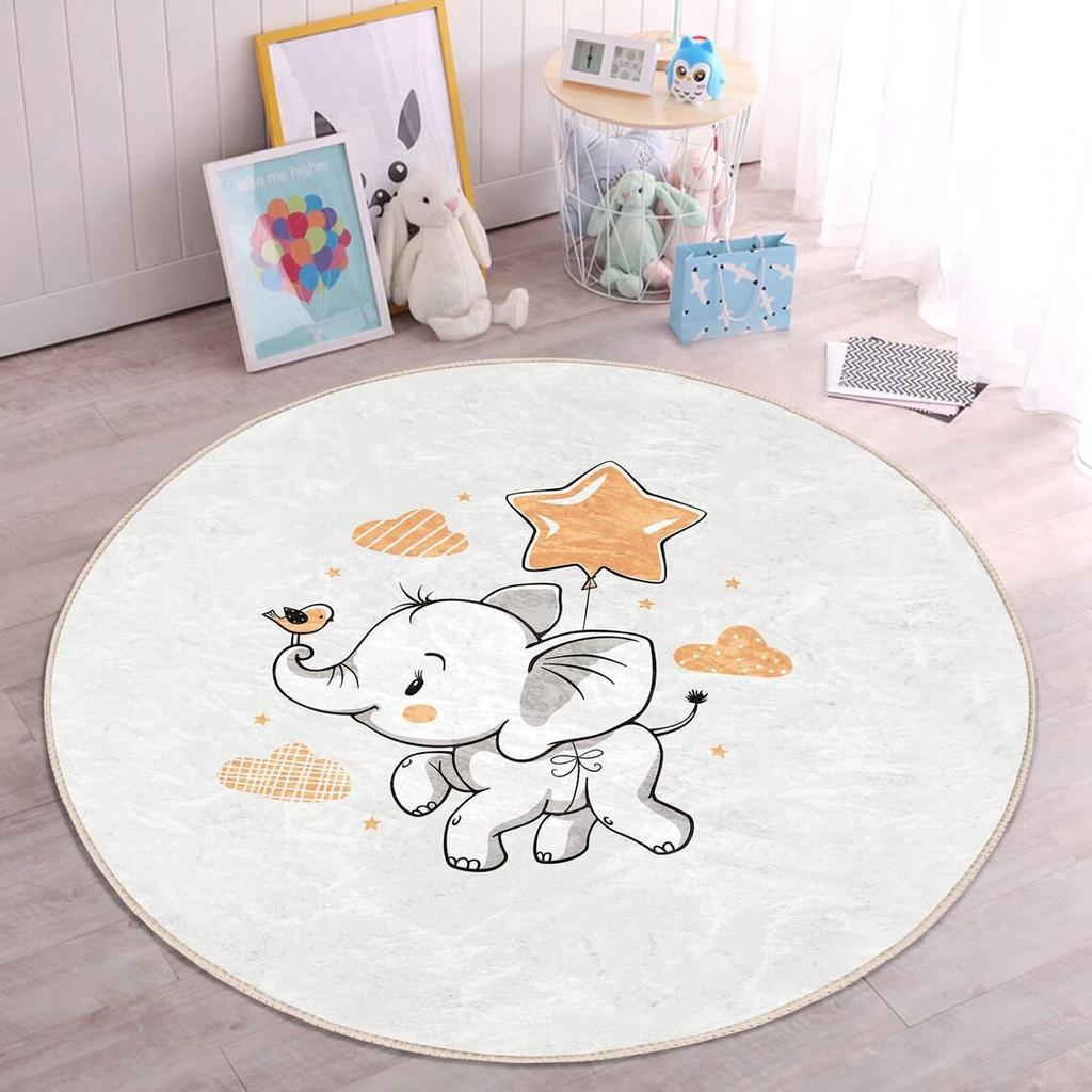 Cartoon Fox Playmat Animal Round Rug Cute Little Koala Round Rug for Kids Room Rug, Nursery Rug, Star Elephant Non Slip Circle Rugs