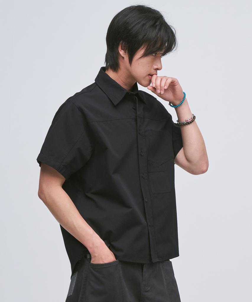 PLACESTUDIOMAN Essential City Boy Pigment Pocket Collar Oversized Cotton Basic Short Sleeve Shirt_2 Colors