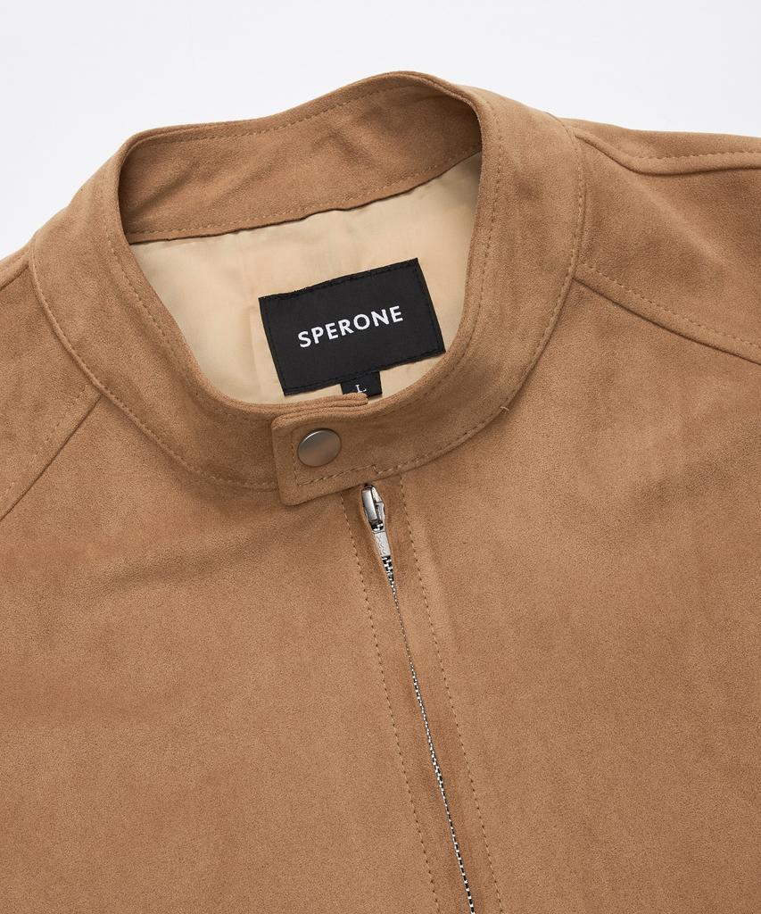Sperone Mandarin Collar Curved Suede Blouson (Camel)