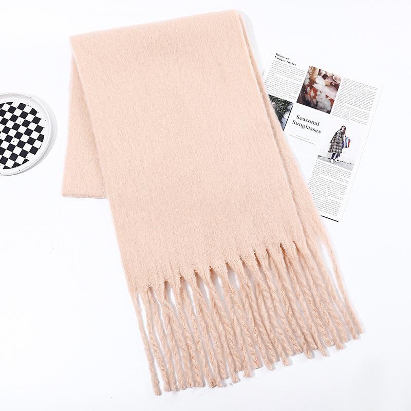 Imitation Cashmere Scarf for Women Winter Warm Thickening New Solid Color Scarf for Men Thick Tassel Woolen Scarf
