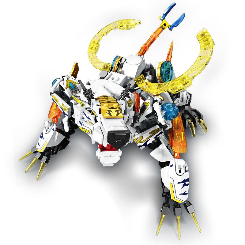 2 In 1 Transformable Robot Brick Playset White Tiger Divine Beast Mech DIY DIY Assembly Child Toys  Playsets Boy Christmas Holiday Gift Present