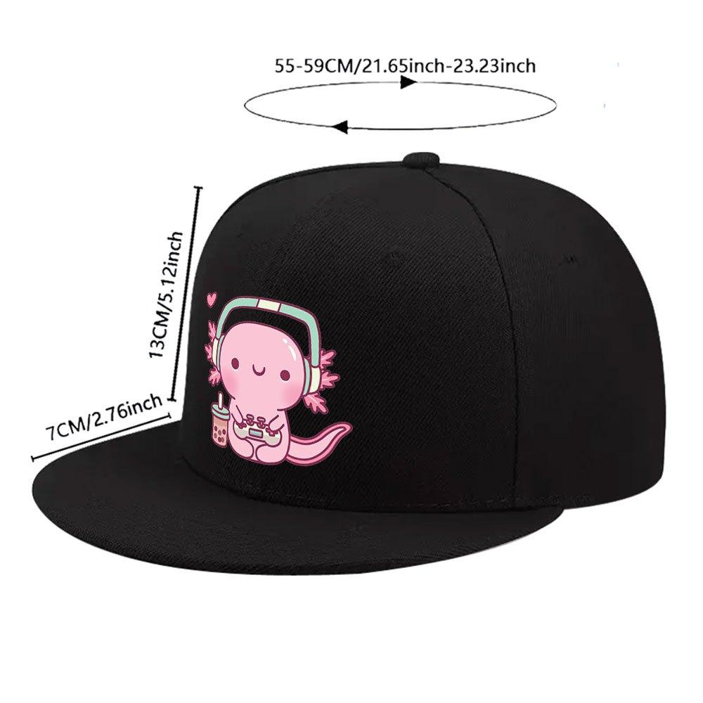 Cute Gamer Axolotl Print Baseball Cap Polyester Adjustable Streetwear Casual Snapback Hat