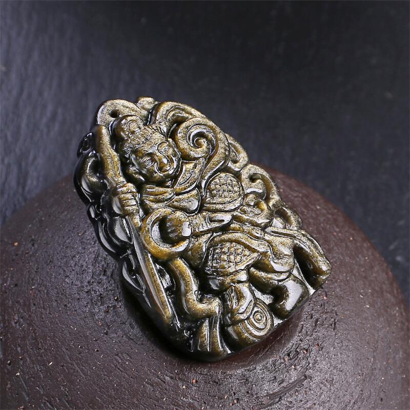Nezha Gold Obsidian Pendant: Mighty Third Prince & Great General