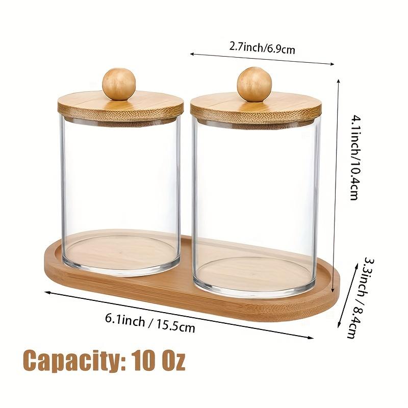 2pcs Qtip Holder Dispenser with Lids and Tray, 10oz Swab Holder Ball Organizer, Apothecary Jars Bathroom Storage Organizer,Clear Bathroom Storage Jars