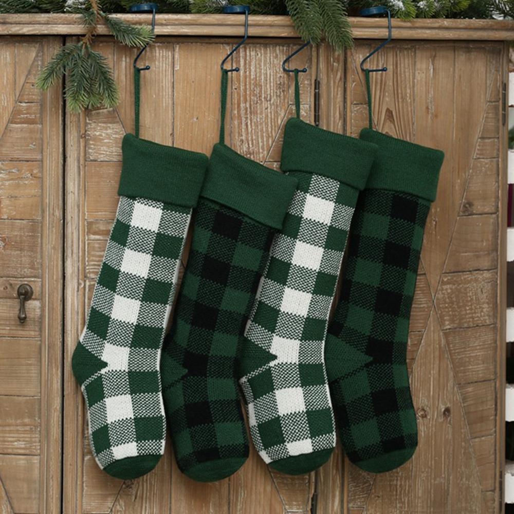 Plaid Christmas Stockings - 18 Inch Long Knitted Plaid Christmas Stockings Ornament for Family Holiday Christmas Party Decorations
