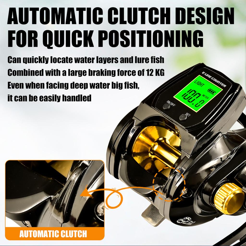 Mulinello da Pesca alla Deriva Portatile in Lega di Alluminio con Elettronica 6.3:1 Rapporto di Alta Velocità Potente 12kg di Freno con Display Digitale 7+1BB Mulinello da Spinning Mulinello da Lenza
