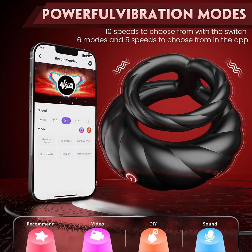 Remote Control Double Ring Vibrator with Multi-Frequency for Couples.