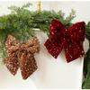 Sparkling Christmas Bow Pendant with Ribbon Flocked Wreath Decorative Bow DIY Christmas Tree Bowknot Navidad