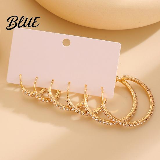 Full Rhinestone Inlay Earrings 3 Pairs Women Ear-Pin Closure Stable