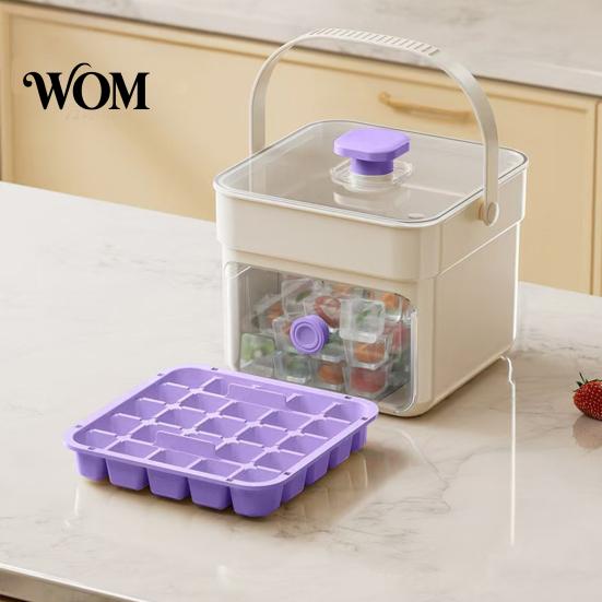 Odor Resistant Ice Tray 2-In-1 Tray, Maker And Storage Bin Set, Large Capacity 25-Cell Portable Box One-Click Easy Release Cube Maker, for Camping