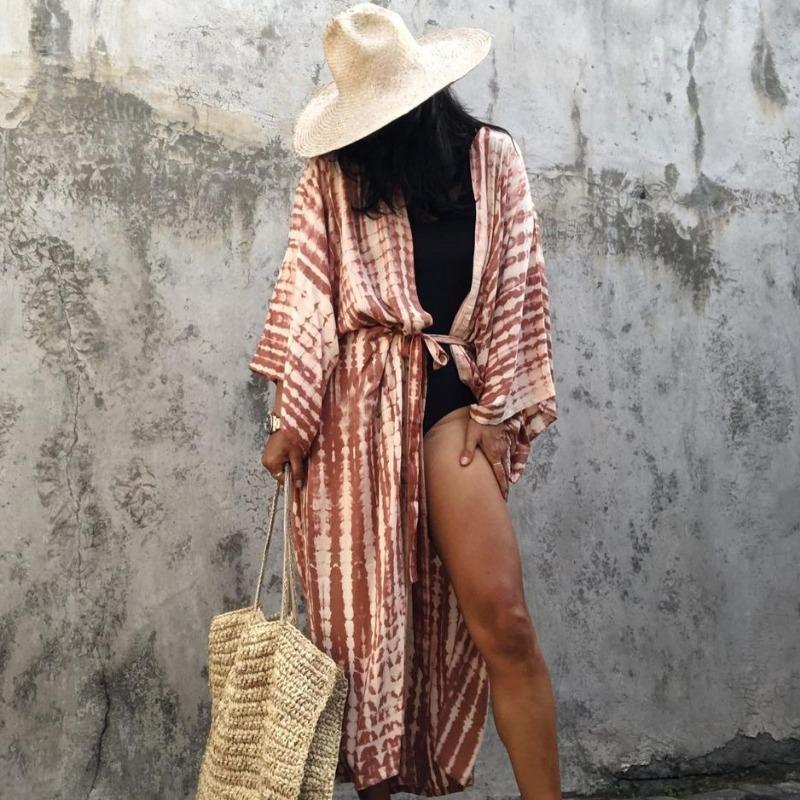 Women's Fashion Spring Fall Colour Block Print Long Sleeve Loose Waistline Casual Dresses