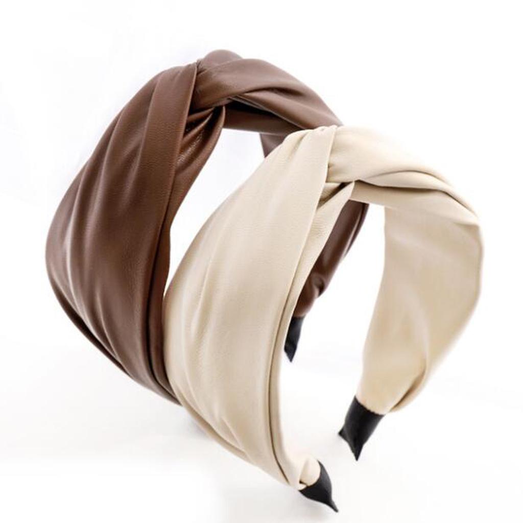 PROLY Neues Vintage Damen Stirnband Breite Seite PU Leder Haarband Knoten in der Mitte Lässige Kopfbedeckung Erwachsene Haar-Accessoires