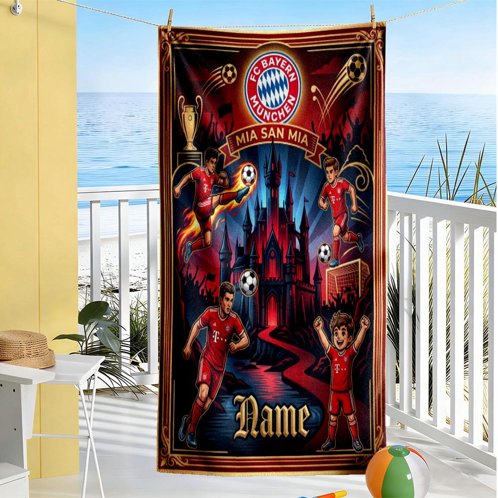 Fc Bayern München Poster Personalized Text Beach Towel High Absorbency & Quick-Dry Perfect for Traveling Yoga Camping and Swimming