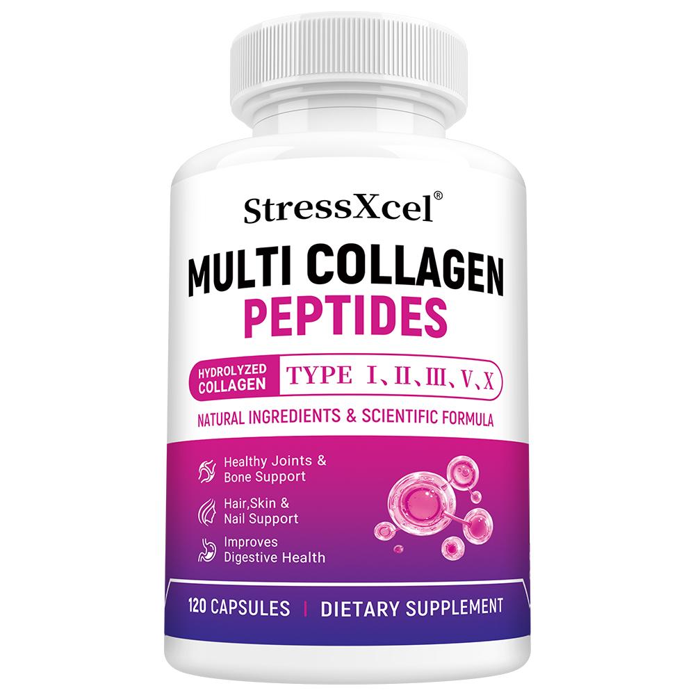 

Multi Collagen Peptides Dietary Supplement, With Probiotics Prebiotics Blend, Vitamin C 120 Capsules
