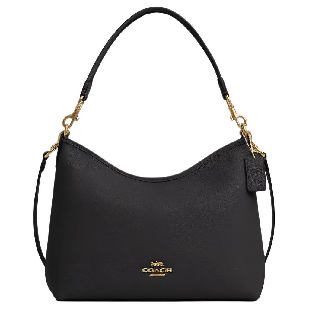 Coach Laurel 31 Logo Reißverschluss Kieselsteinleder Tragetasche Crossbody Umhängetasche Große Damen Taschen Gold Schwarz CR148-IMBLK