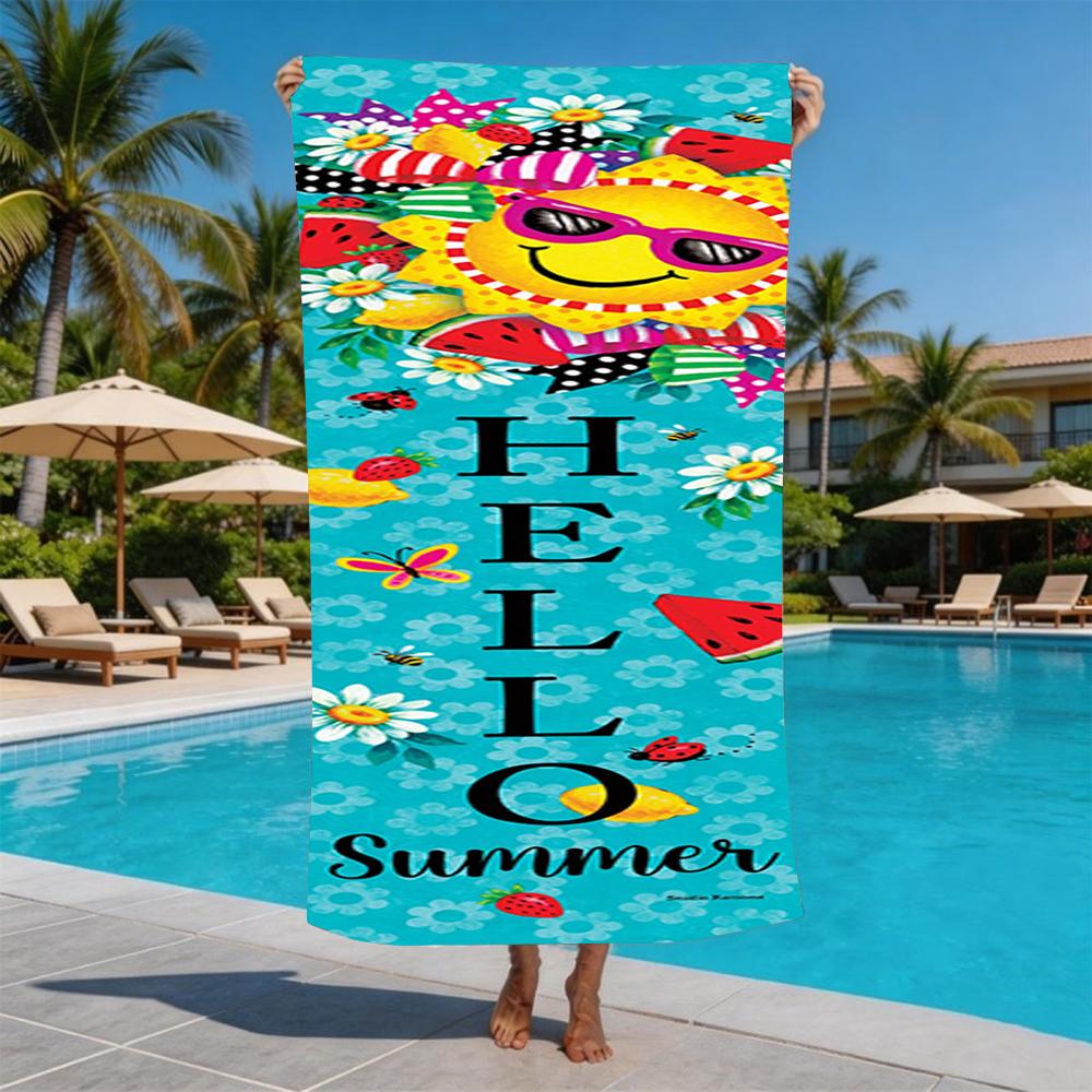 Smile Sun Hello Summer Watermelon Daisy Print Beach Towel Pool Towel Summer Holiday Swim Outdoor Picnic Travel Accessory