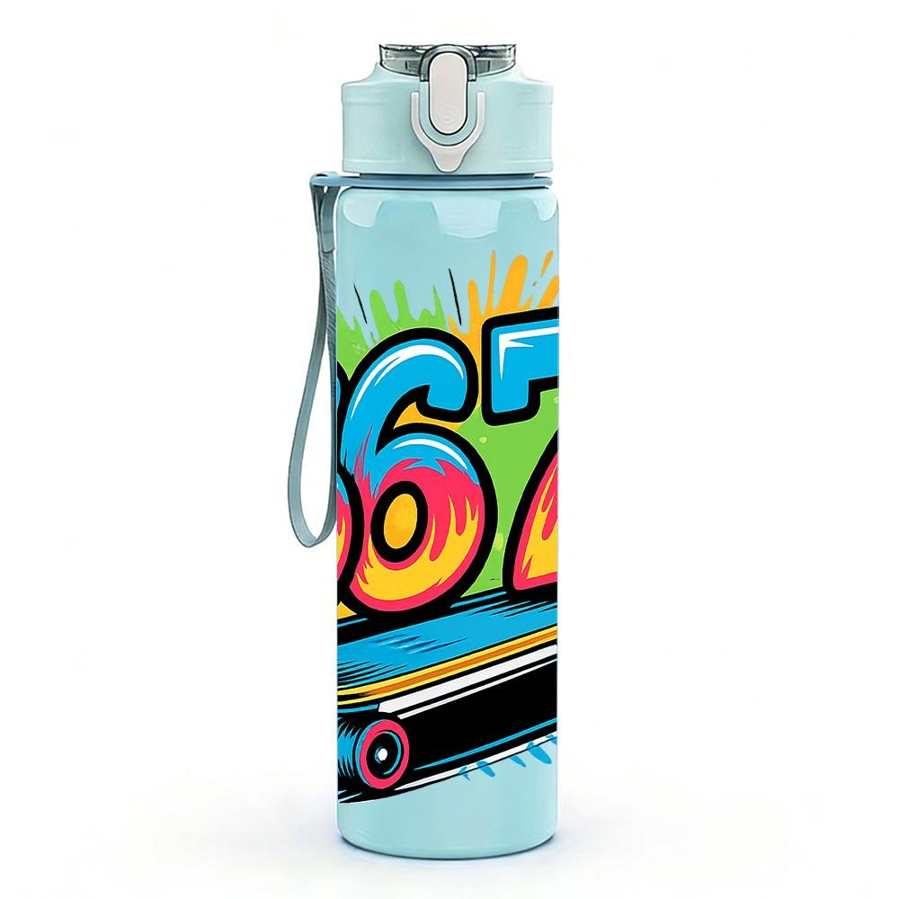 1PC Skateboard Six Seven Graffiti Print 750ml Color Plastic Sports Water Bottle Leakproof Flip Straw Lid Suitable for Sports Office Home Use
