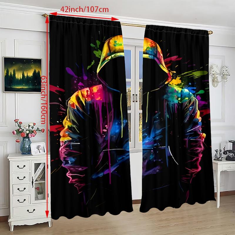 2Pcs- Cyberpunk Gamer Printed Curtains, Pole Bag Curtains 42*84, Bedroom And Living Room, Home Decoration, Room Decoration