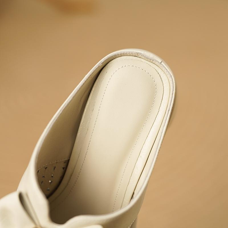 Fashion New Women's Genuine Leather, Cowhide, Rhinestone, Bow, Thick Sole, Thick Heel, High Heel, Hollow Toe, Fashion, M Ü Ller Slippers