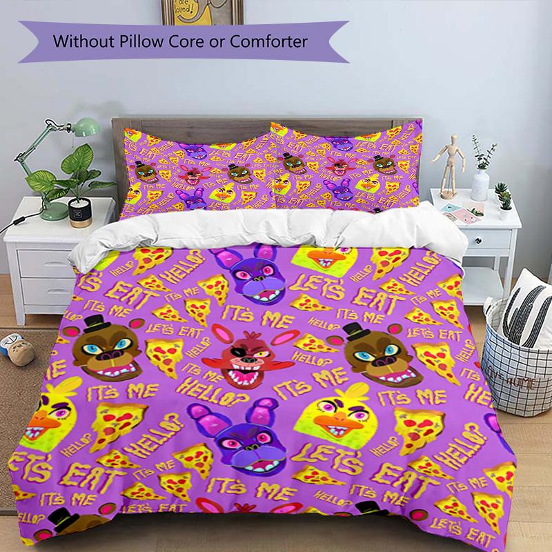 3-teiliges Bettbezug-Set (1 * Bettbezug + 2 * Kissenbezug, ohne Kern), Five Nights at Freddy's Bettwäsche-Set mit Aufdruck, Schlafzimmerdekoration, Ganzjahres-Bettwäsche, Geburtstagsgeschenk
