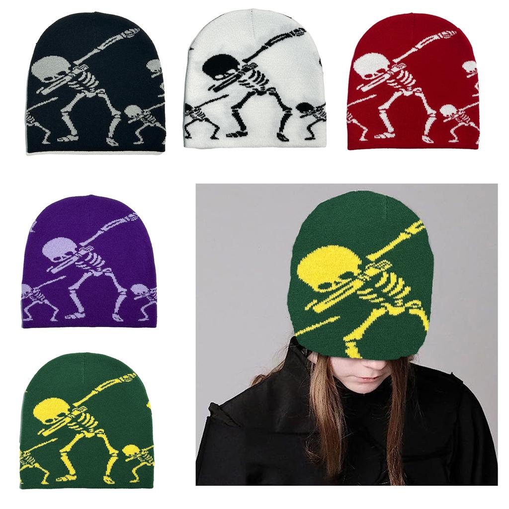Gothic Skeleton Beanie Hat for Women Men Comfortable Knit Hat Pullover Cap Boy Winter Autumn Skull Cap Fashion Headdress