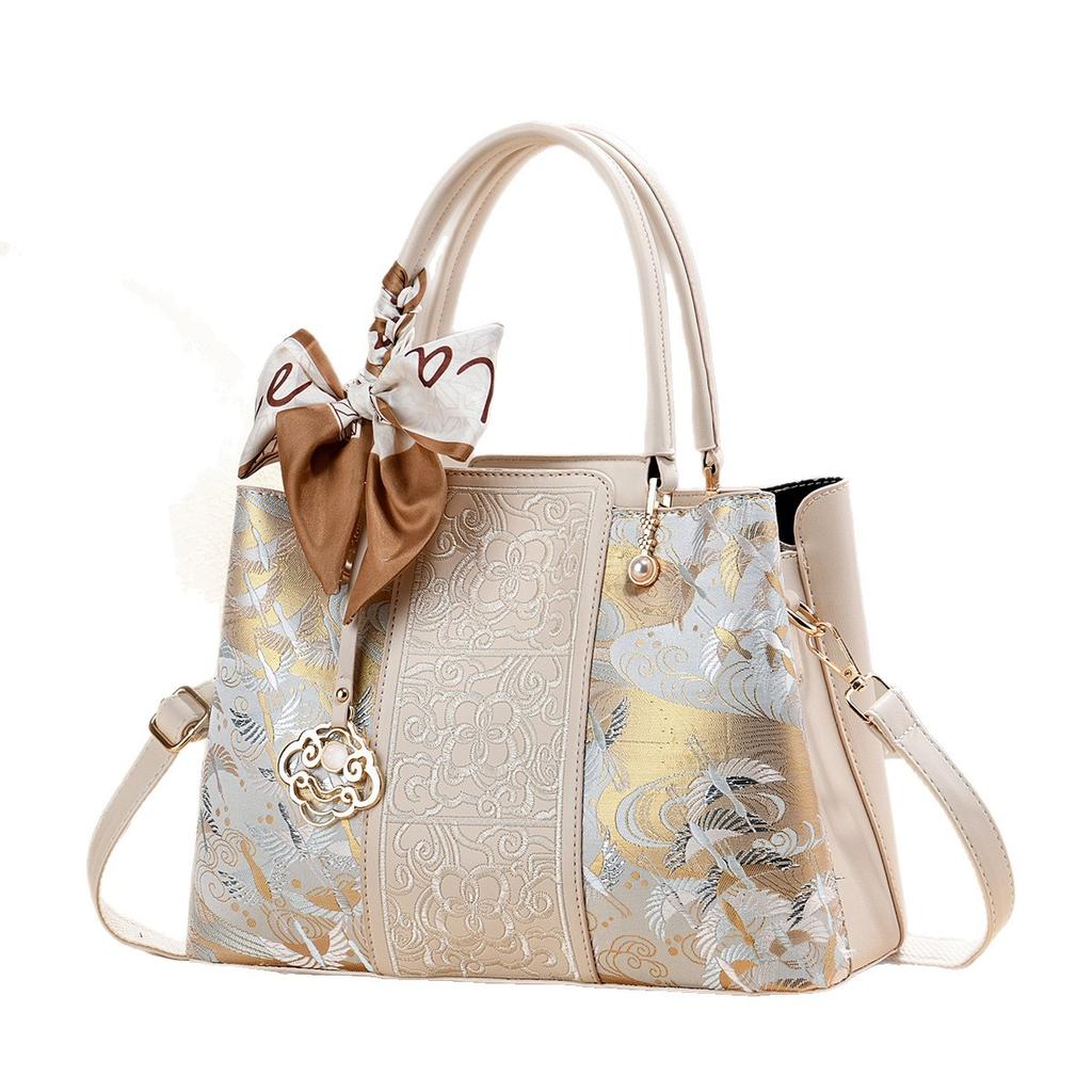 Elegant Chinese Embroidery Tote Top Handle Shoulder Crossbody Bag, Luxury Stylish Purse Perfect Mother’s Day Gift For Mother