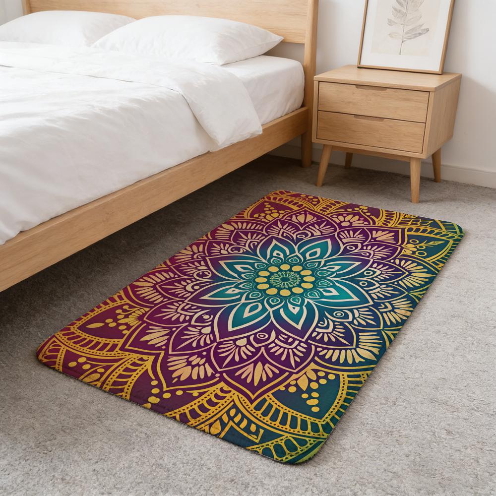 Colorful Mandala Boho Floor Mat Flannel Door Mat Non-Slip Absorbent Washable Indoor Home Rug