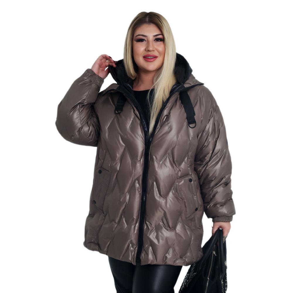 Fierte Damski płaszcz w dużym rozmiarze Ayl61846 Nadmuchiwany stały kaptur