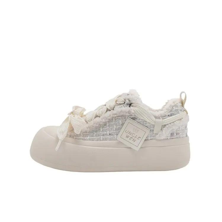 

Модная повседневная обувь на платформе Zapatos Mujer осень-зима, новые плюшевые туфли на шнуровке с круглым носком, винтажная вулканизированная обувь, INS, горячая распродажа 35 бежевый