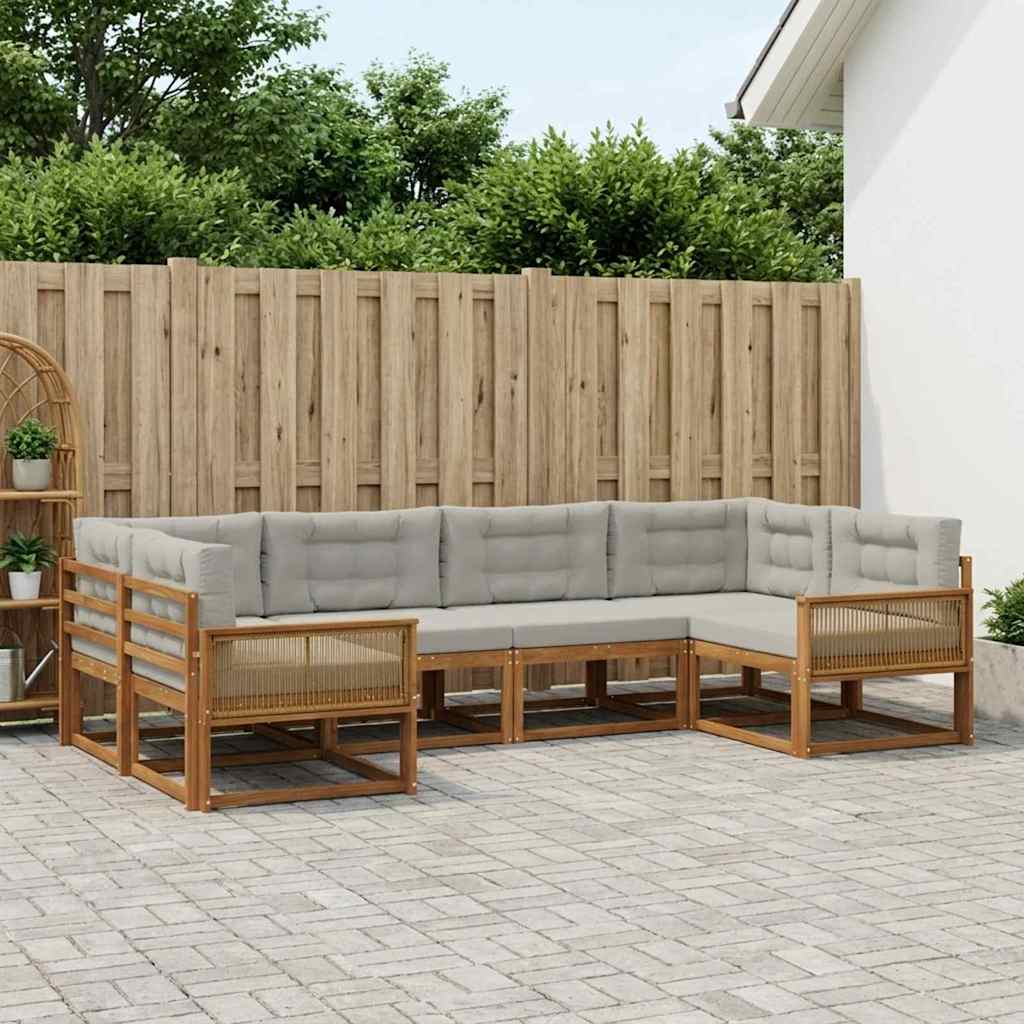 Outdoor Sofa Set with Cushions 6 Pcs Natural and Light Grey