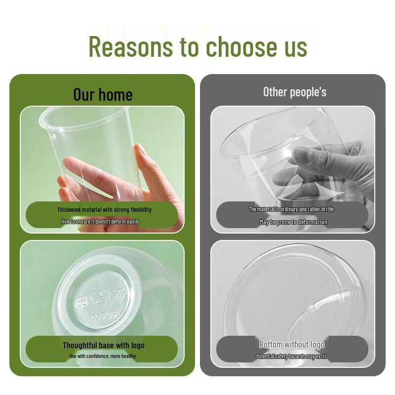 Baijie Disposable Milk Tea Cups with Lids, Straws & Stickers
