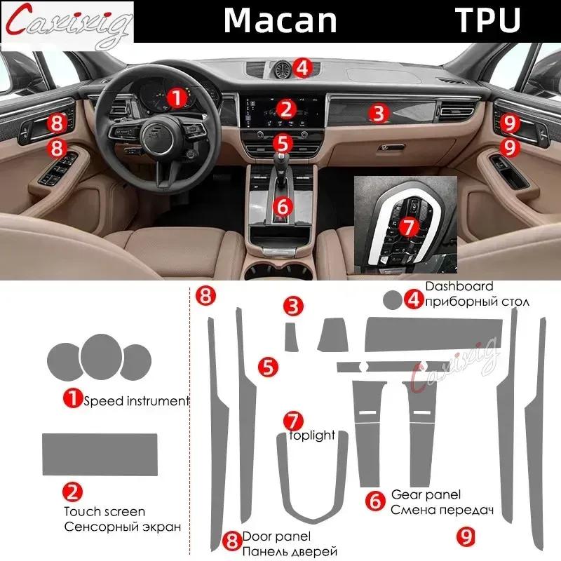 Průhledná fólie TPU pro Porsche Macan   Samolepka na interiér vozu Středová konzola Řadicí páka Navigace Palubní deska Panel okna dveří