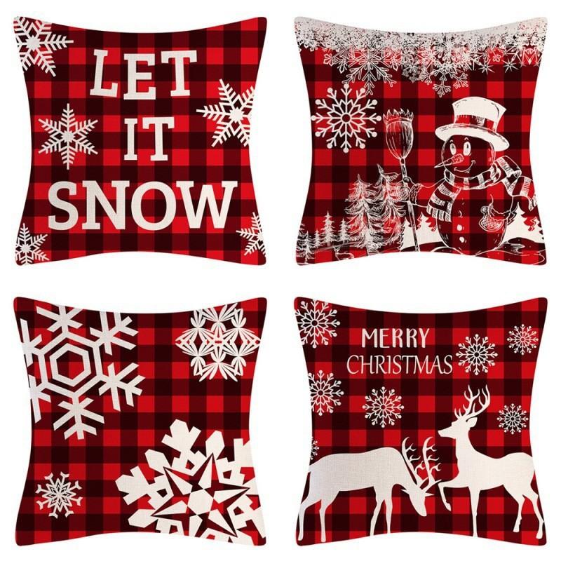 New Christmas Throw Pillow Cushion Home Decoration Short Plush Linen Printed Throw Pillow Cover
