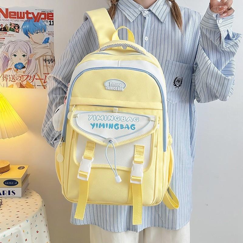 Cute Color Blocked Letter Printed Student Leisure Backpack With Pendant Plush
