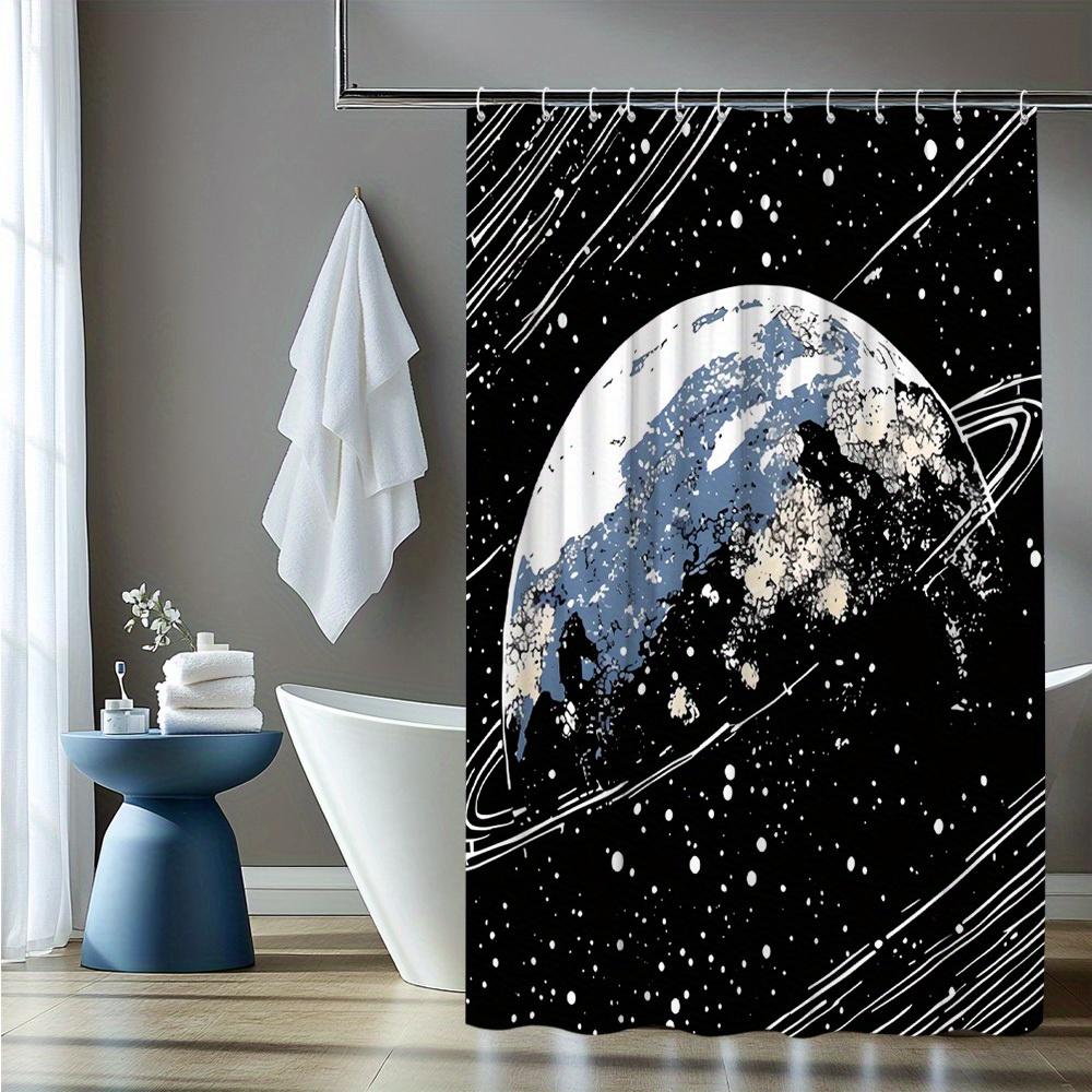 1pc for Galaxy Shower Curtain with Space Scene Earth Pattern Creative Starry Sky Design Bathroom Decor Polyester Fabric Includes