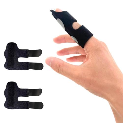ZesMark Finger Supports (2-Pack) with Fixation Plates for All Fingers, Left and Right Finger Wraps (Black/Straight Two-Point Fixation Type)
