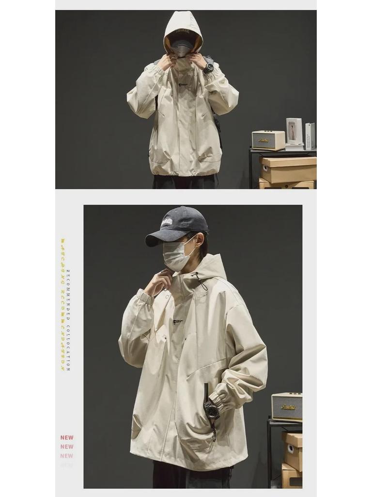 Men's Retro Streetwear Oversized Solid Color Hooded Jacket