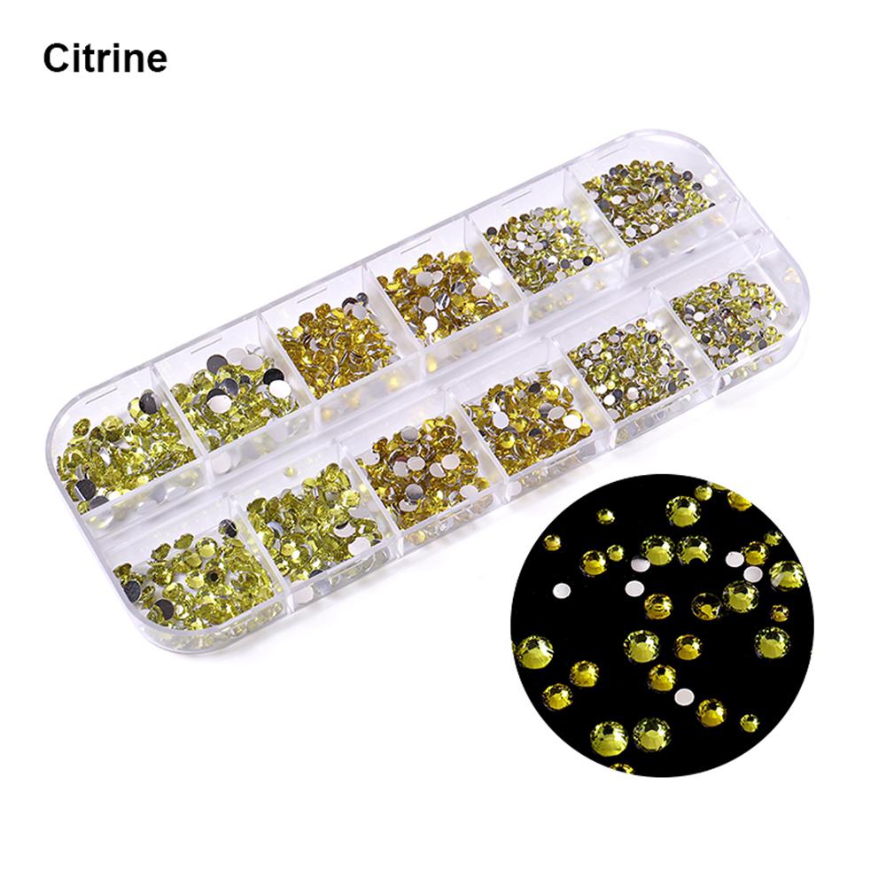 1500Pcs/box Nail Art Rhinestones 12 Grids Flatback Round Crystal Diamond Nail Gems Nail Art Decorations Manicure Accessories