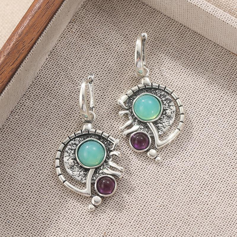 Bohemian Vintage Synthetic Emerald Asymmetrical Pendant Earrings Women  Exquisite Banquet Dangle Earrings Jewelry Crafts