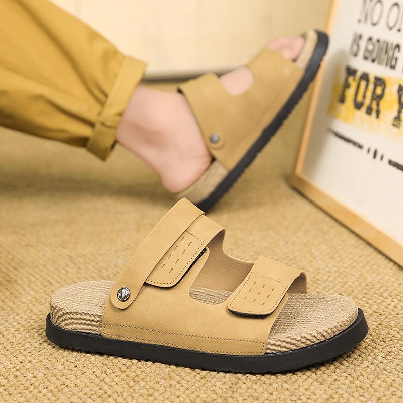 Fashion Quality Versatile Casual Men Slippers Outdoor Thick Soled Soft Comfortable Beach Slippers Simple Fashionable Flat Leather Sandal