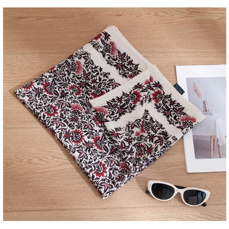 Elegant Silk Wool Scarf Vintage Print Warm Sun Protection Commute Shawl