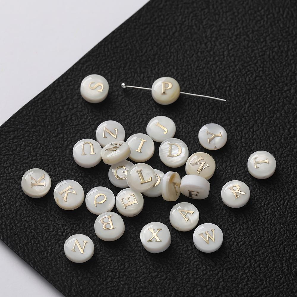 2Pcs/Lot Natural Shell A-Z Letter Beads 26 English Letters Round Beads for Jewelry Making DIY Bracelet Necklace Accessories