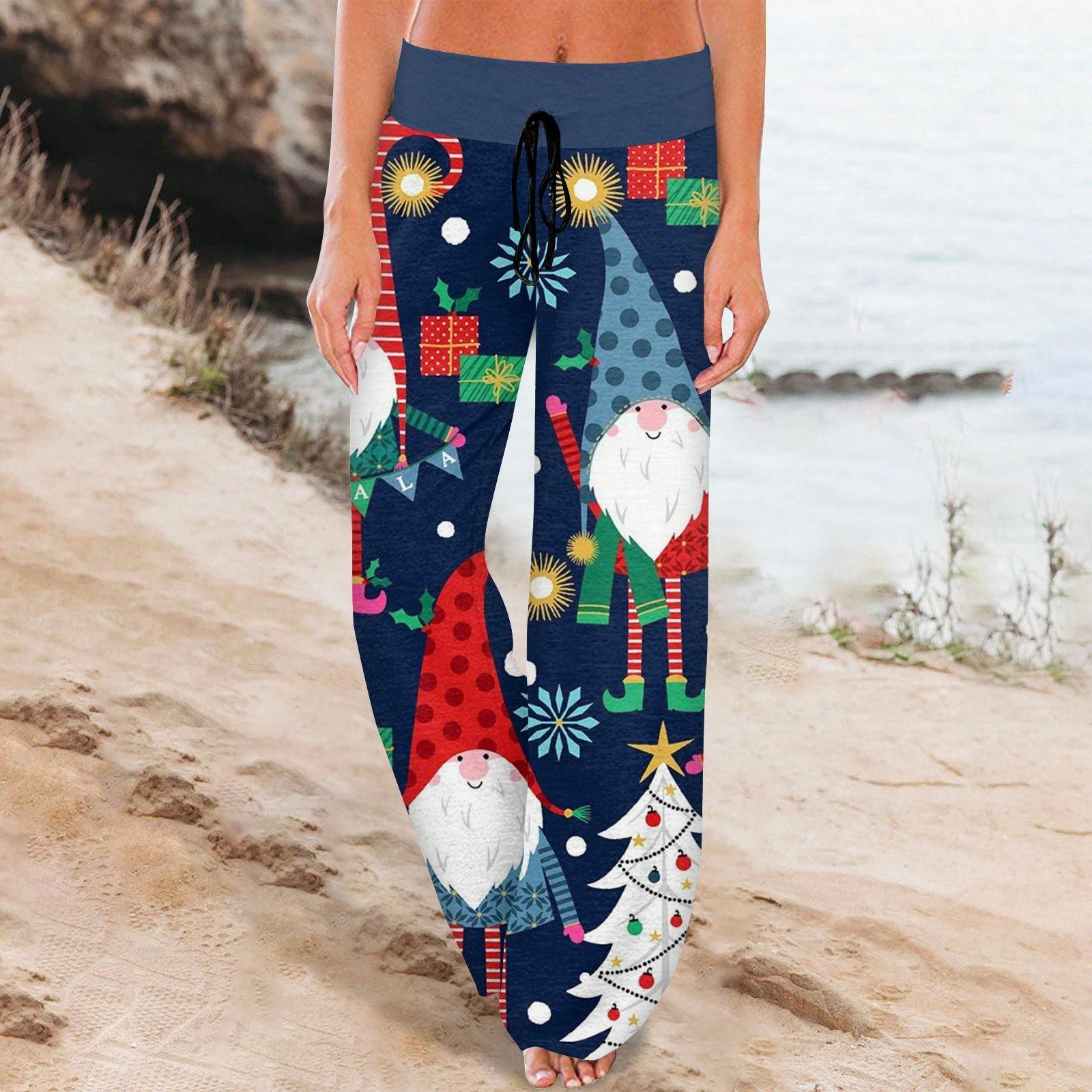 Женские удобные пижамные штаны с карманами и рождественским принтом — фото 11