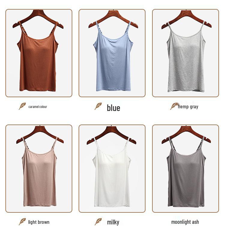 Modal Women's Wireless Strappy Tank Top with Built-in Bra Cups for Yoga