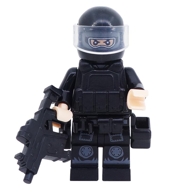 Qxl10 Black Swat Building Block Figurine Small Particle Mosaic Military Police Doll Toy