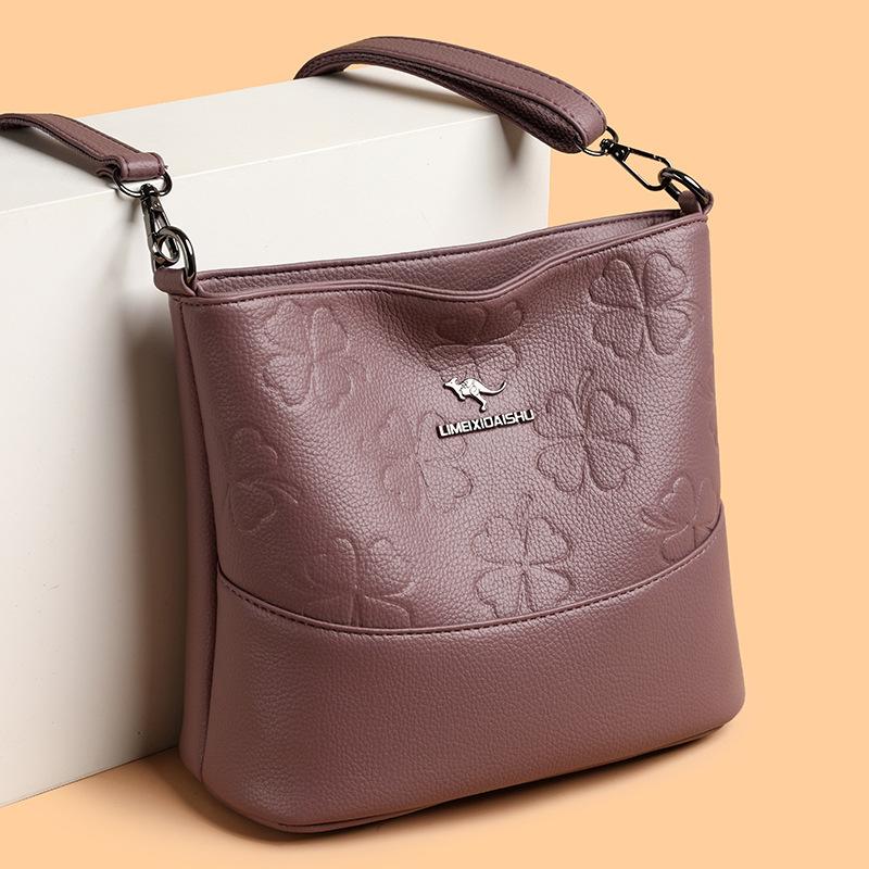 Forsyning Dameveske Bøtteveske Skulderveske Dame premium preget veske Douyin skulderveske Middelaldrende mammas veske